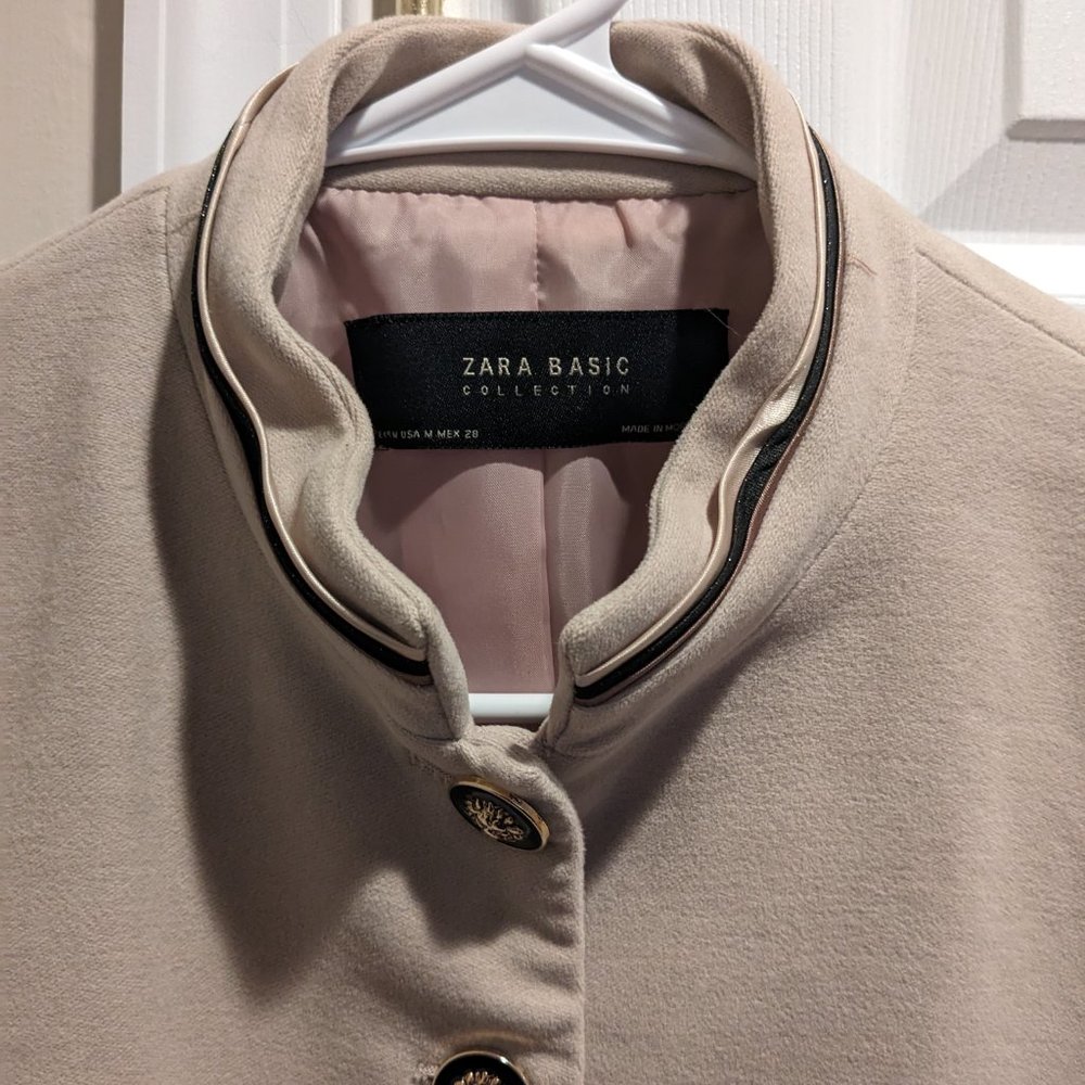 Zara Light Gray Cream Velvet Military Jacket Gold Lion Buttons Size M - Picture 2 of 6